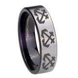 8mm-Multiple-Anchor-Pipe-Cut-Brushed-Silver-Tungsten-Wedding-Engagement-Ring