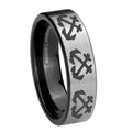 8mm Multiple Anchor Pipe Cut Brushed Silver Tungsten Ring