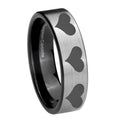 8mm Multiple Heart Pipe Cut Brushed Silver Tungsten Ring