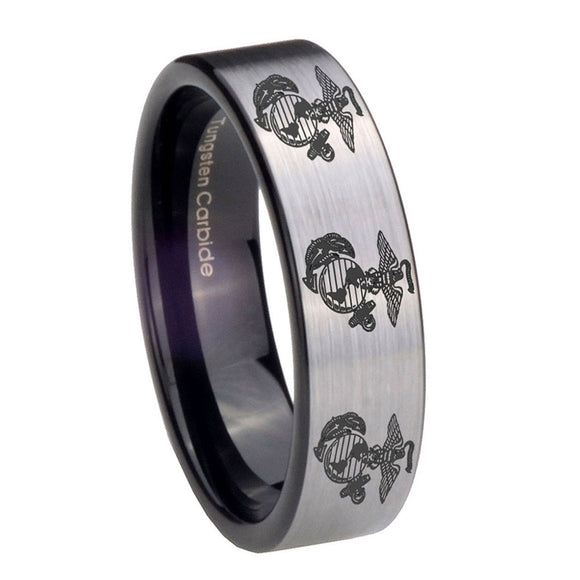 8mm-Multiple-Marine-Pipe-Cut-Brushed-Silver-Tungsten-Carbide-Men's-Wedding-Ring