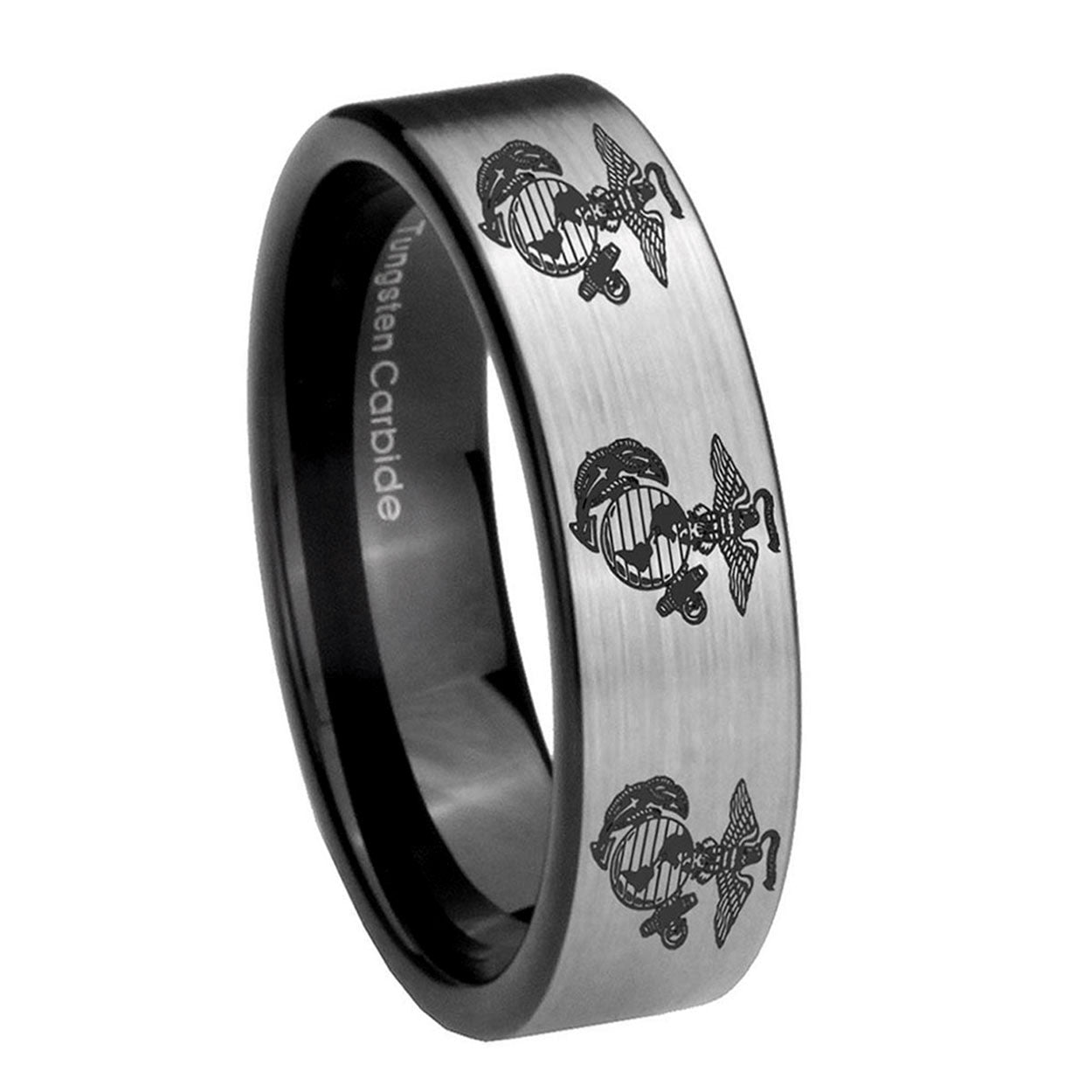 8mm Multiple Marine Pipe Cut Brushed Silver Tungsten Ring