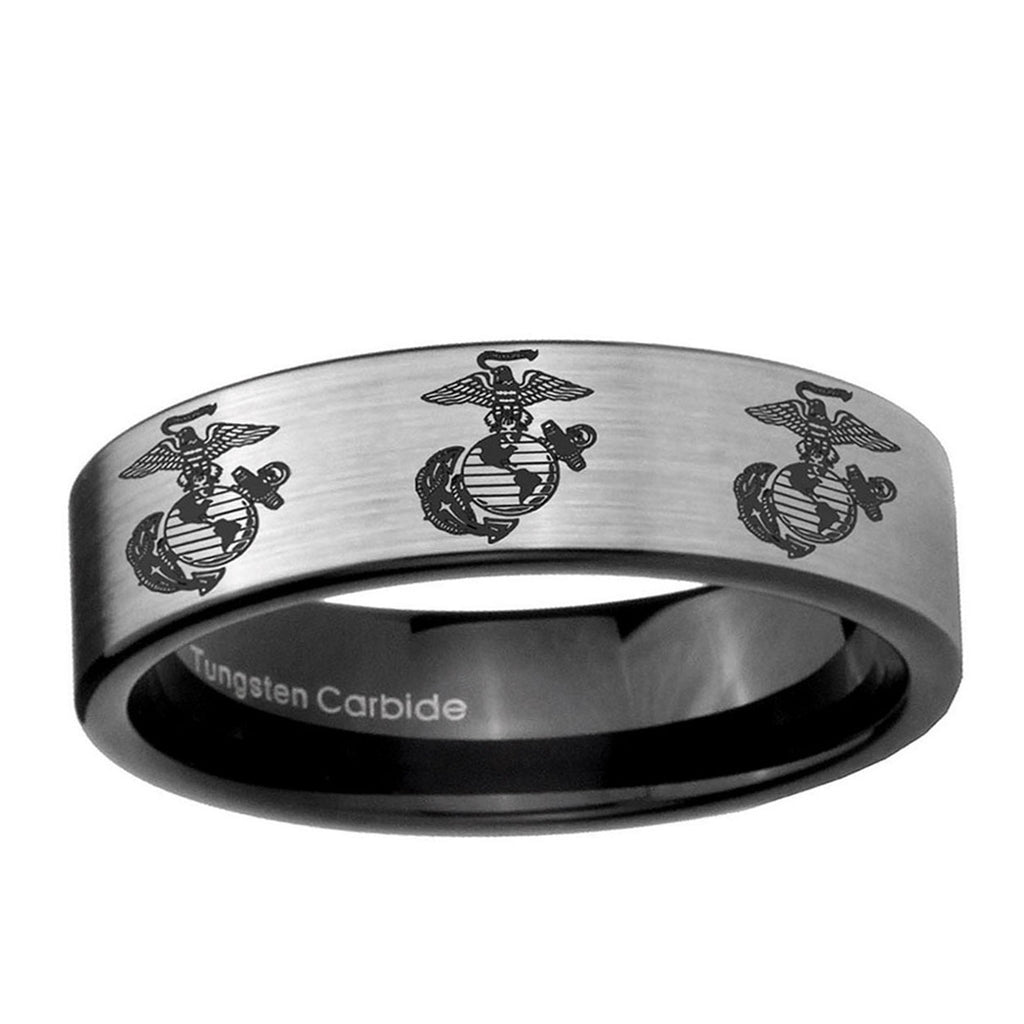 6mm Multiple Marine Pipe Cut Brushed Silver Tungsten Ring