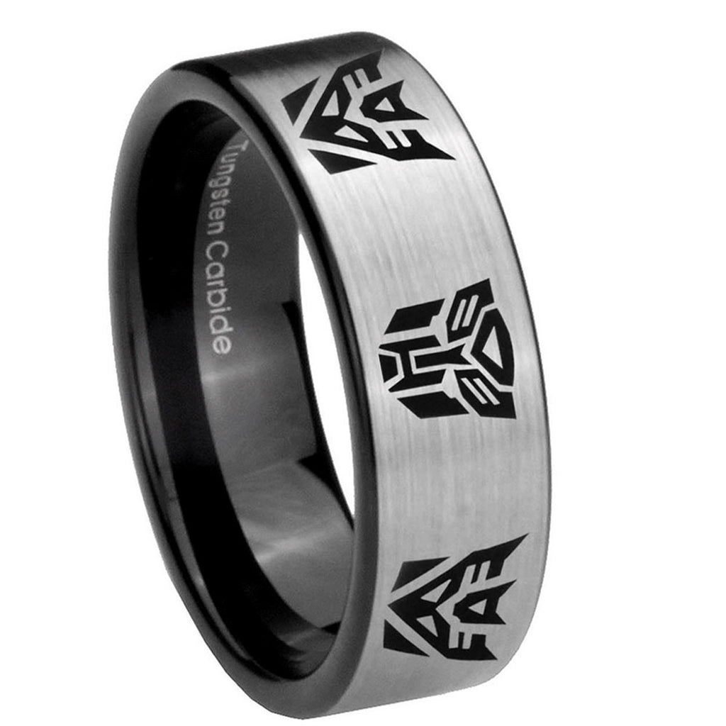 8mm Transformers Autobot Decepticon Pipe Cut Silver Tungsten Band