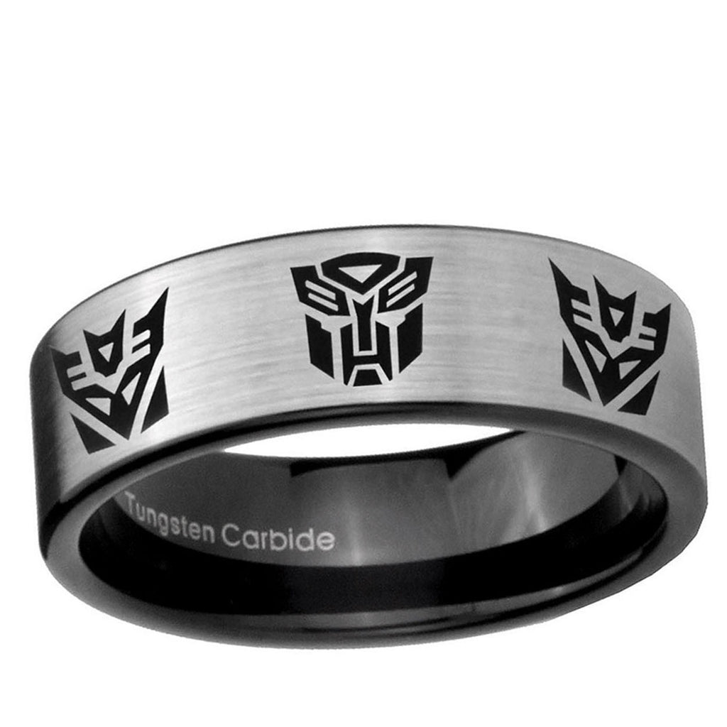 6mm Transformers Autobot Decepticon Pipe Cut Silver Tungsten Band