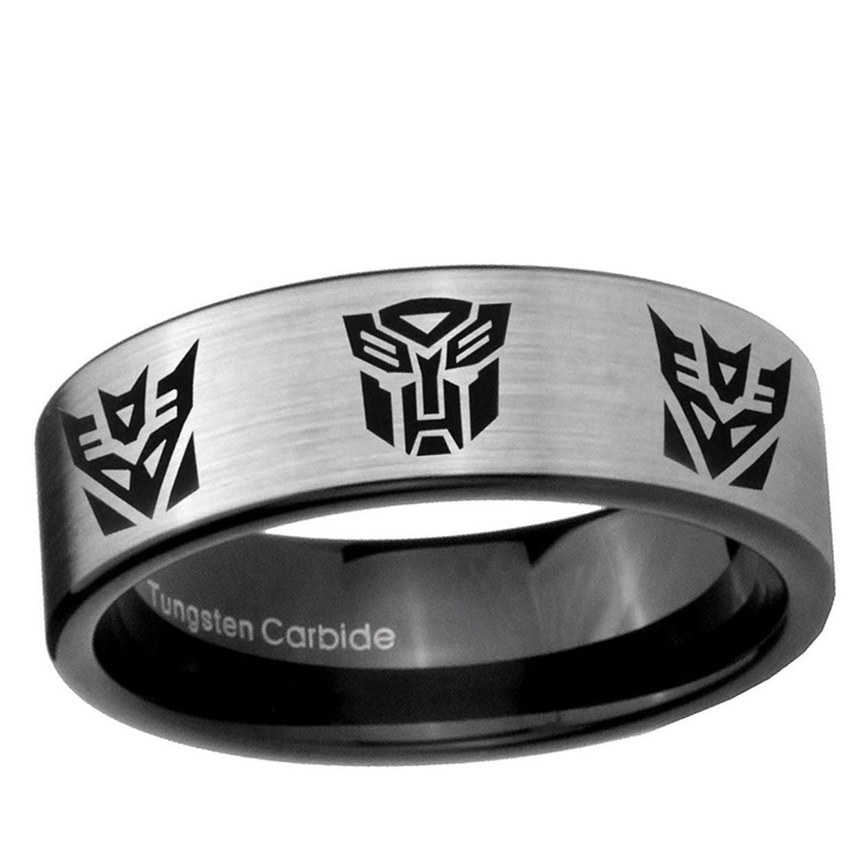 6mm Transformers Autobot Decepticon Pipe Cut Silver Tungsten Band
