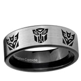 6, 8mm Transformers Autobot Decepticon Pipe Cut Brushed Silver Tungsten Mens Wedding Band