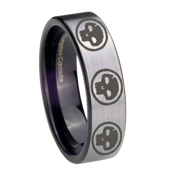 8mm-Multiple-Skull-Pipe-Cut-Brushed-Silver-Tungsten-Carbide-Mens-Bands-Ring