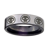 8mm-Multiple-Skull-Pipe-Cut-Brushed-Silver-Tungsten-Carbide-Mens-Bands-Ring