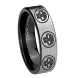 8mm Multiple Skull Pipe Cut Brushed Silver Tungsten Carbide Mens Bands Ring