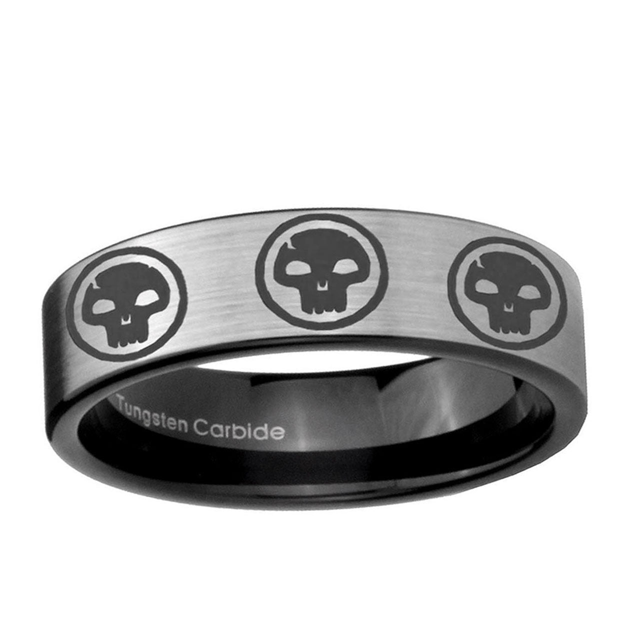 6mm Multiple Skull Pipe Cut Brushed Silver Tungsten Band