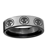 6, 8mm Multiple Skull Pipe Cut Brushed Silver Tungsten Carbide Mens Bands Ring