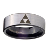 8mm-Zelda-Triforce-Pipe-Cut-Brushed-Silver-Tungsten-Carbide-Custom-Mens-Ring