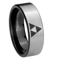 8mm Zelda Triforce Pipe Cut Brushed Silver Tungsten Ring