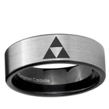 6, 8mm Zelda Triforce Pipe Cut Brushed Silver Tungsten Ring