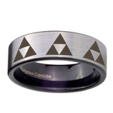 8mm-Multiple-Zelda-Triforce-Pipe-Cut-Brushed-Silver-Tungsten-Mens-Wedding-Band