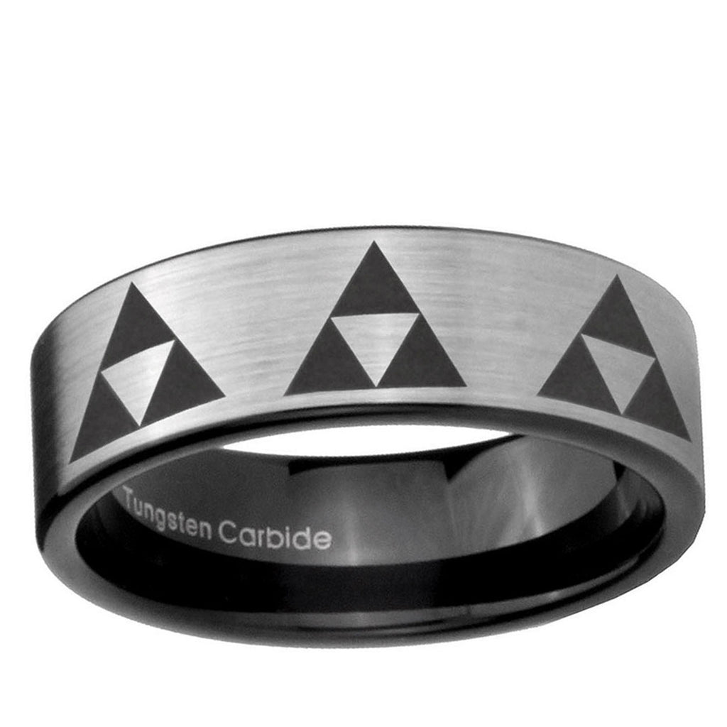 6mm Multiple Zelda Triforce Pipe Cut Silver Tungsten Band