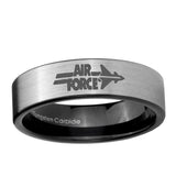 6, 8mm Silver Black Air Force Pipe Cut Tungsten Carbide Laser Engraved Ring