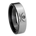 8mm Skull Pirate Pipe Cut Brushed Silver Tungsten Ring