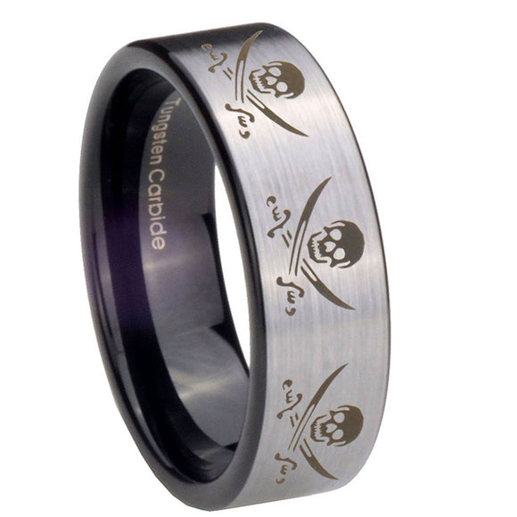 8mm-Multiple-Skull-Pirate-Pipe-Cut-Brushed-Silver-Tungsten-Mens-Wedding-Ring