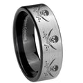 8mm Multiple Skull Pirate Pipe Cut Silver Tungsten Ring