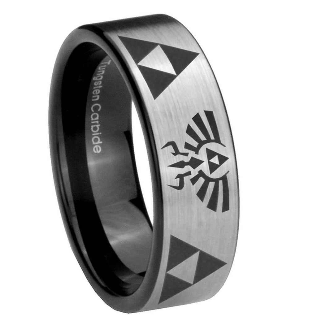 8mm Legend of Zelda Pipe Cut Brushed Silver Tungsten Bands