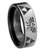 8mm Legend of Zelda Pipe Cut Brushed Silver Tungsten Carbide Men's Wedding Band