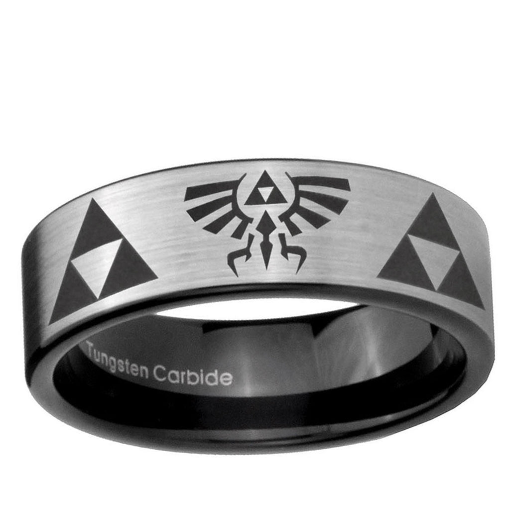6mm Legend of Zelda Pipe Cut Brushed Silver Tungsten Bands