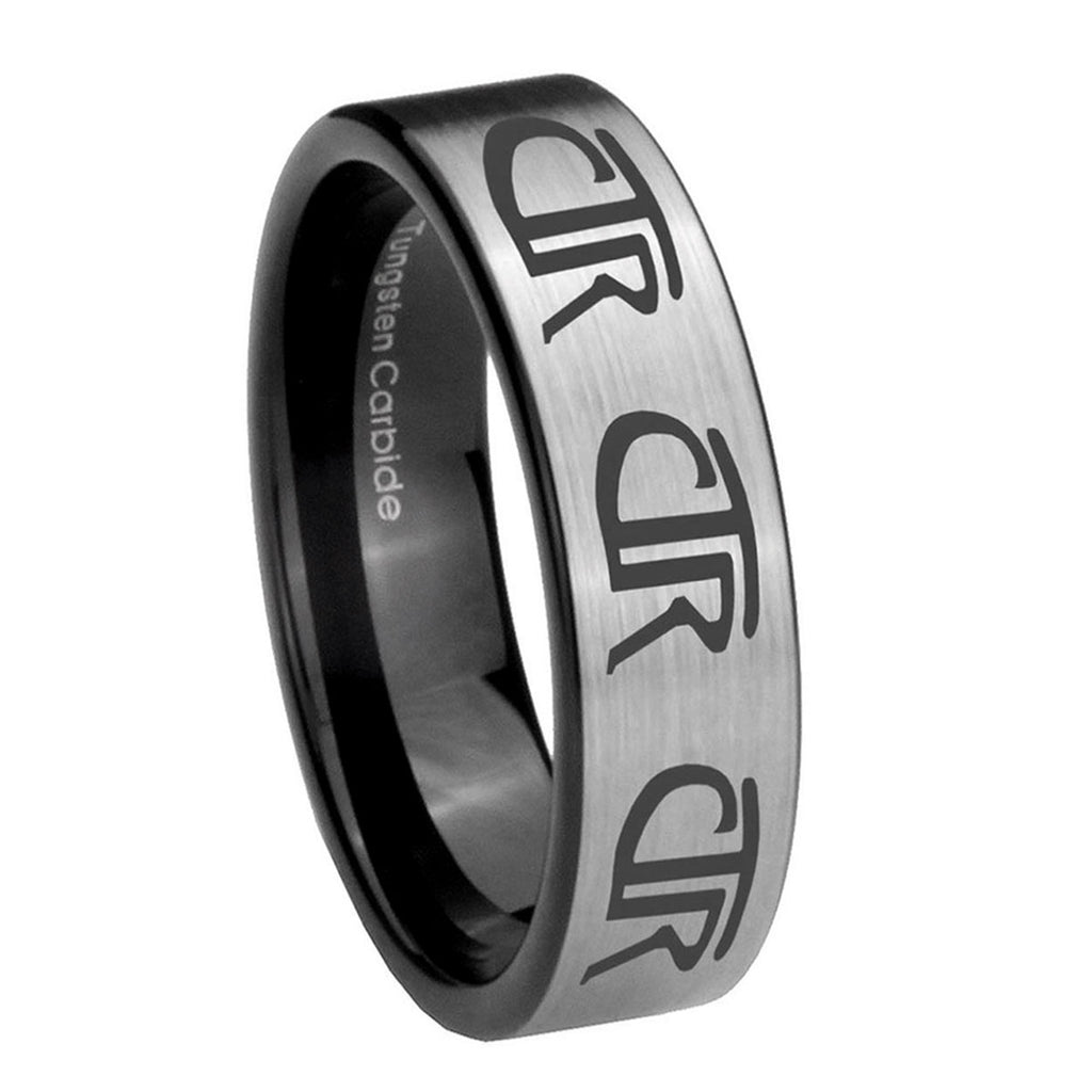 8mm Multiple CTR Pipe Cut Brushed Silver Tungsten Band
