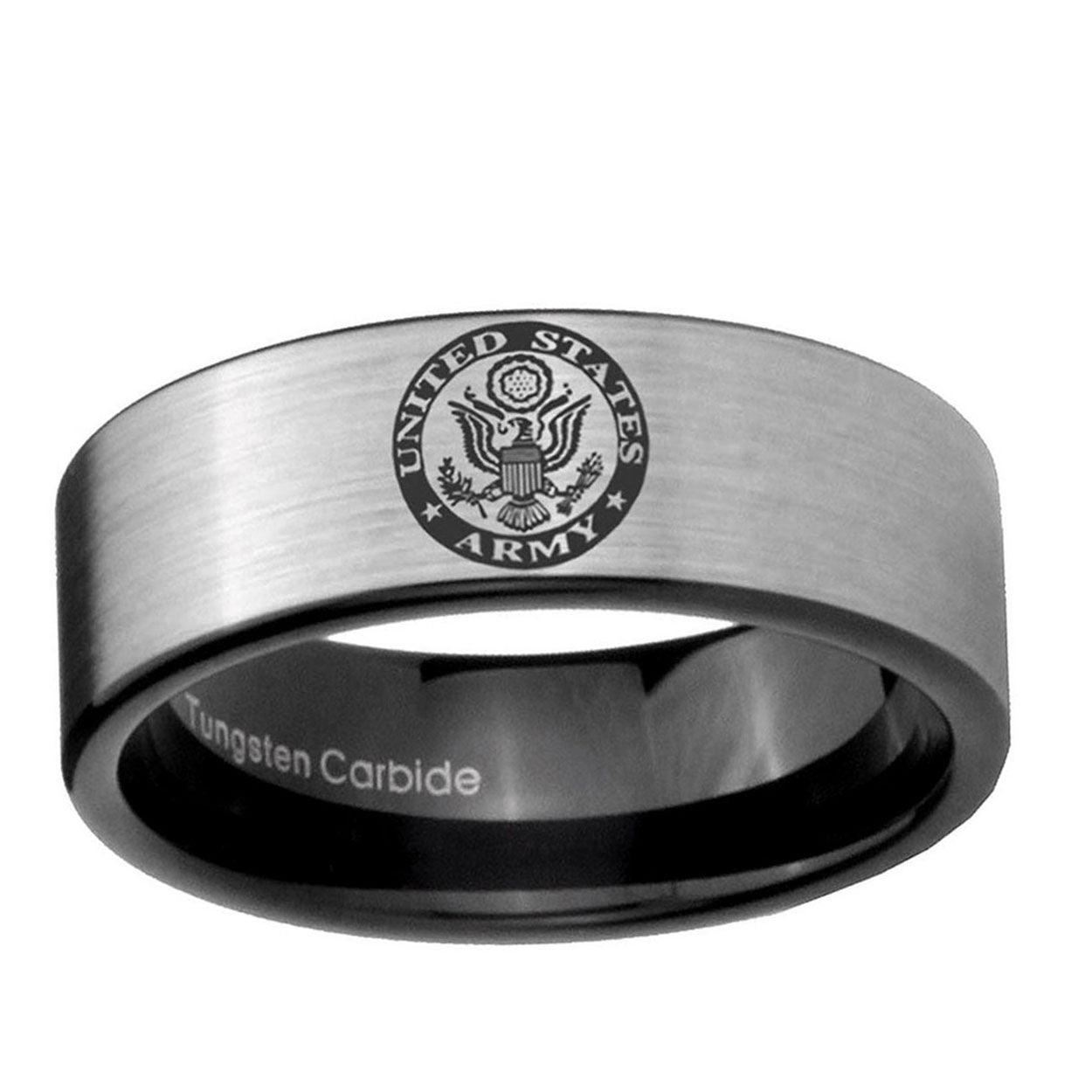 6mm U.S. Army Pipe Cut Brushed Silver Tungsten Ring for Men