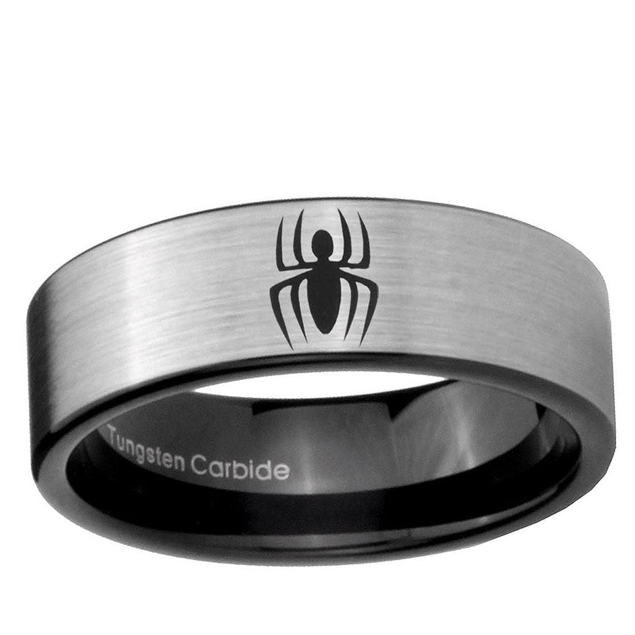 6mm Spiderman Pipe Cut Brushed Silver Tungsten Mens Ring