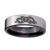 8mm-Flamed-Cross-Pipe-Cut-Brushed-Silver-Tungsten-Carbide-Men's-Band-Ring