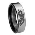8mm Flamed Cross Pipe Cut Brushed Silver Tungsten Mens Ring