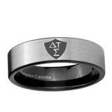 6, 8mm Greek CTR Pipe Cut Brushed Silver Tungsten Carbide Promise Ring