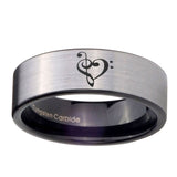 8mm-Music-&-Heart-Pipe-Cut-Brushed-Silver-Tungsten-Carbide-Men's-Wedding-Ring