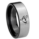 8mm Music & Heart Pipe Cut Brushed Silver Tungsten Carbide Men's Wedding Ring