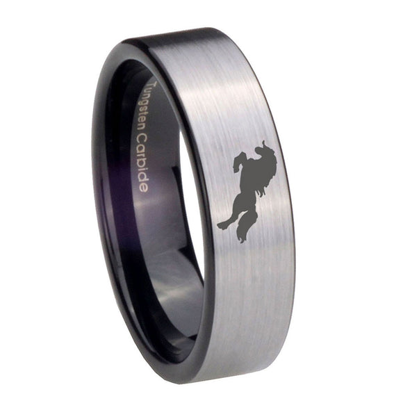 8mm-Horse-Pipe-Cut-Brushed-Silver-Tungsten-Carbide-Men's-Band-Ring