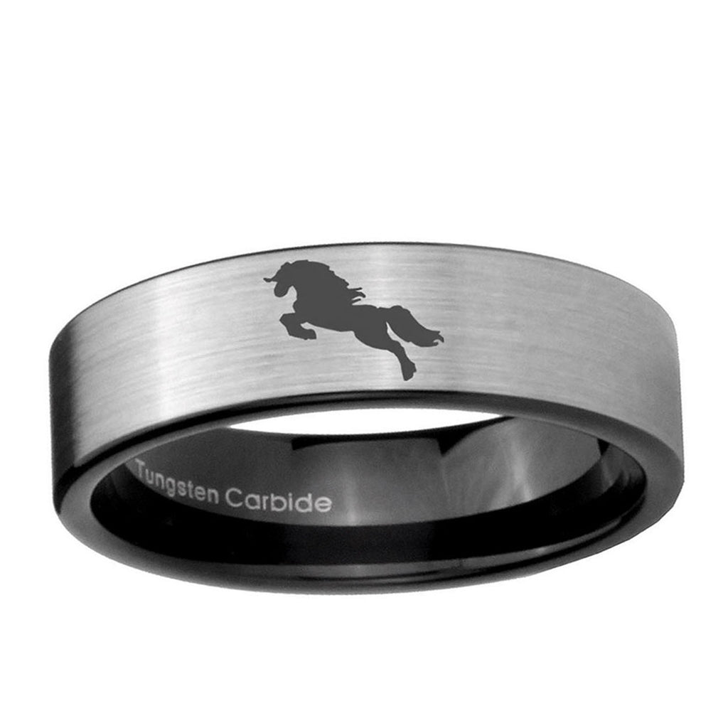 6mm Horse Pipe Cut Brushed Silver Tungsten Men's Band Ring