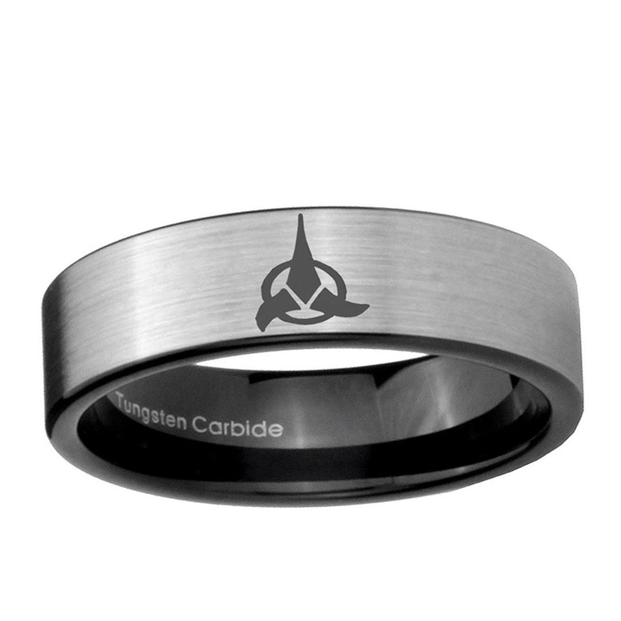 6mm Klingon Pipe Cut Brushed Silver Tungsten Promised Ring