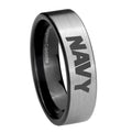 8mm Navy Pipe Cut Brushed Silver Tungsten Ring for Men