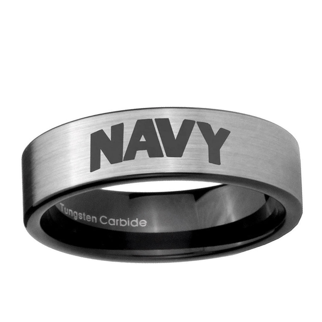 6mm Navy Pipe Cut Brushed Silver Tungsten Ring for Men