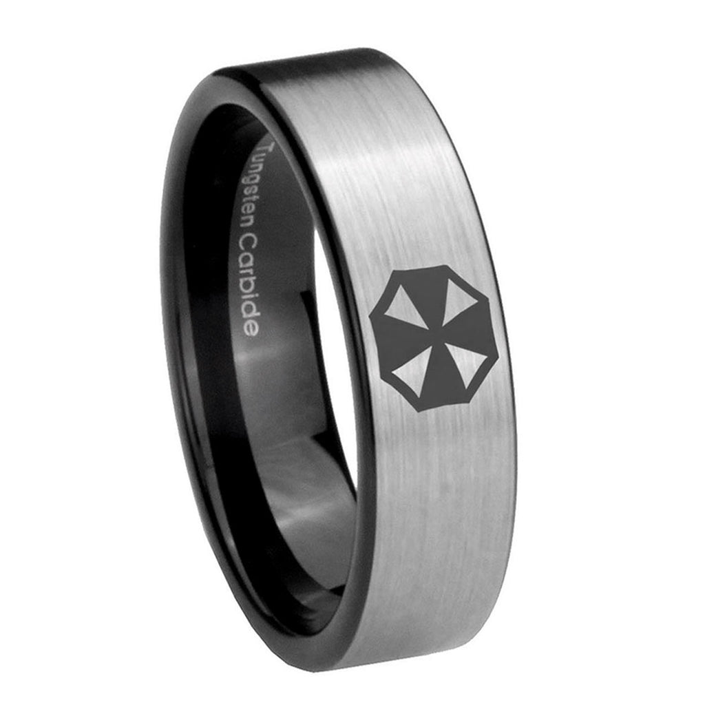 8mm Resident Evil Pipe Cut Brushed Silver Tungsten Ring