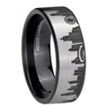 Chicago City Pipe Cut Gray Tungsten Black Wedding Ring