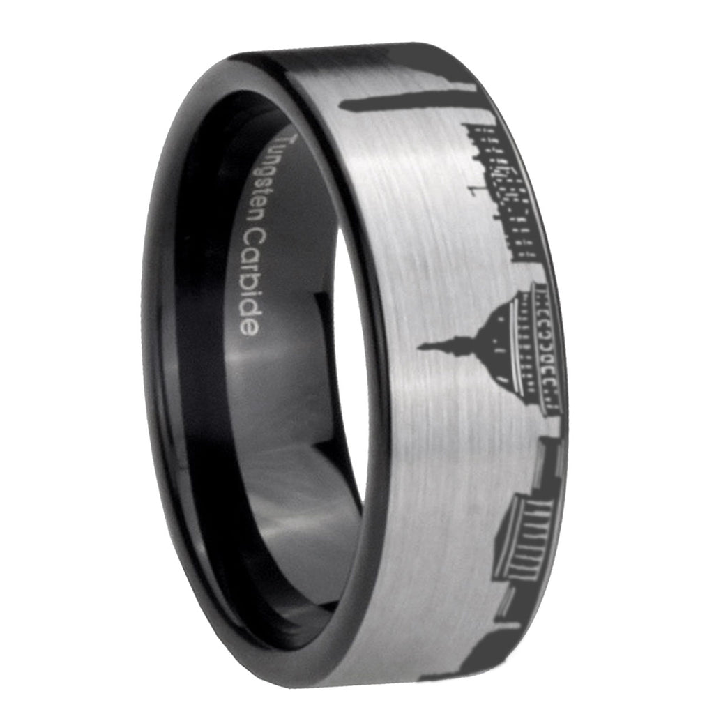 DC Washington City Pipe Cut Gray Tungsten Black Ring