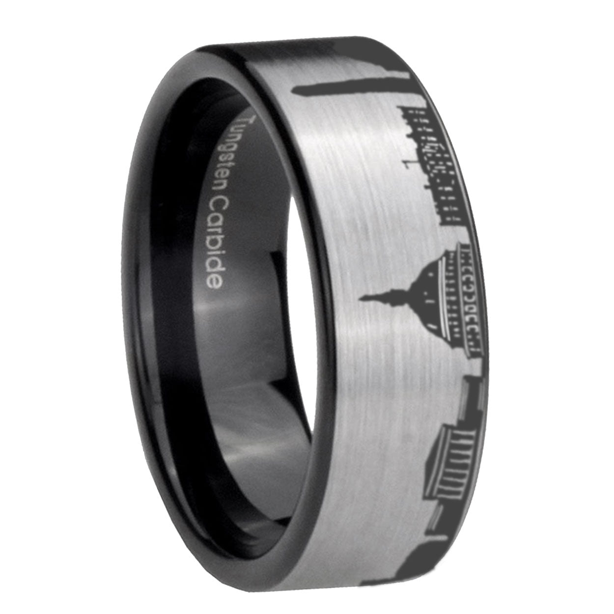 DC Washington City Pipe Cut Gray Tungsten Black Ring