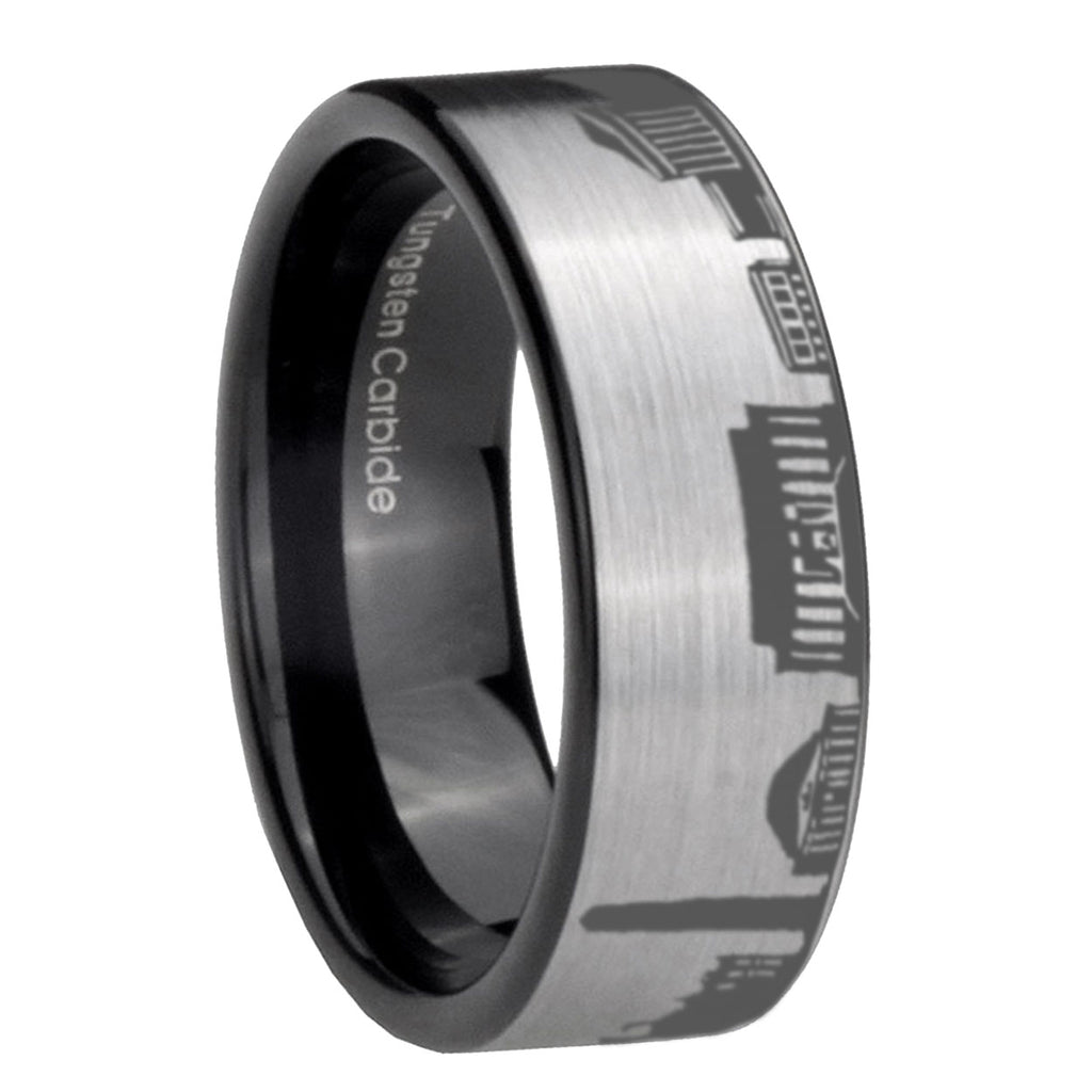 8MM DC Washington City Pipe Cut Gray Tungsten Black Ring