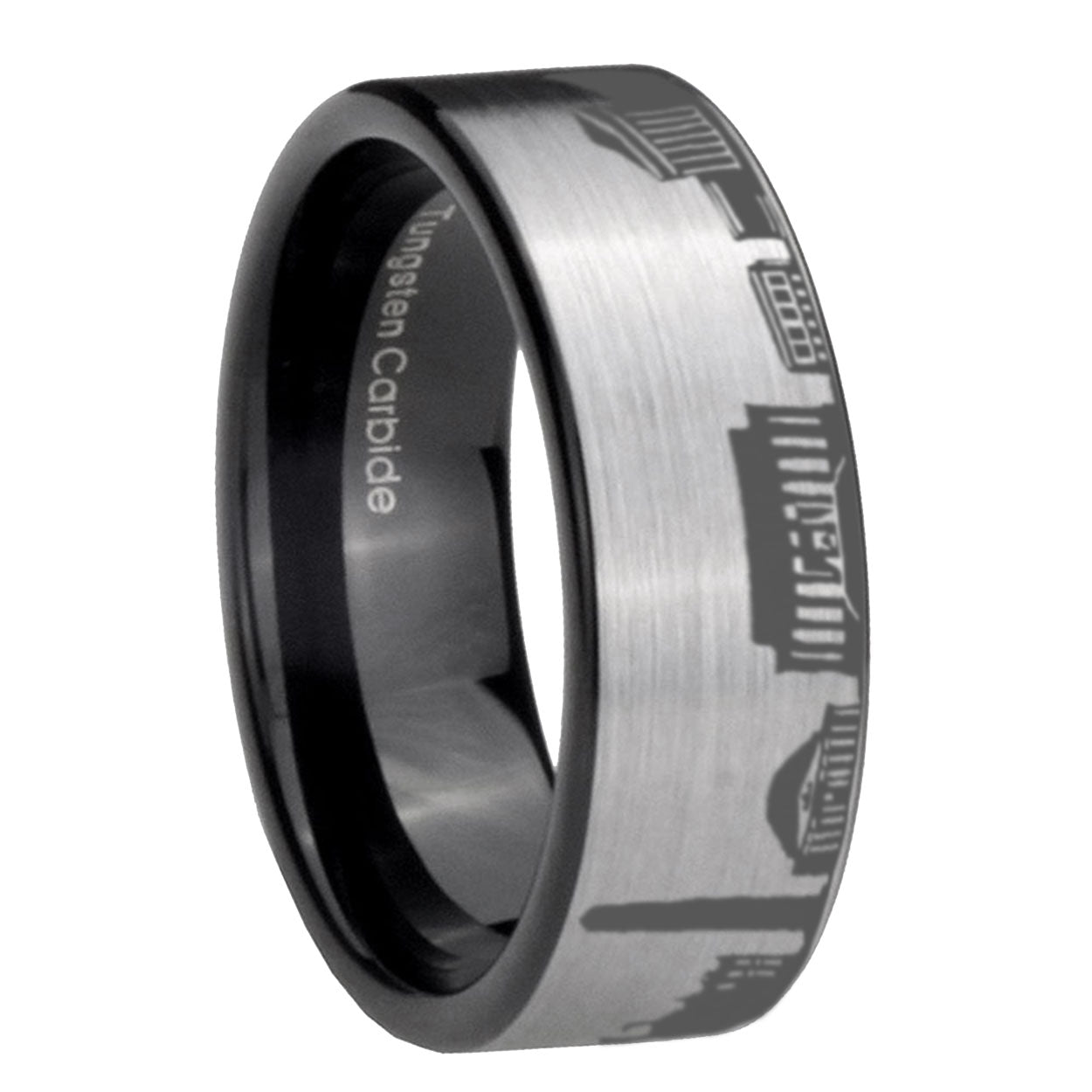 8MM DC Washington City Pipe Cut Gray Tungsten Black Ring