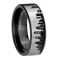 NY New York City Pipe Cut Gray Tungsten Black Wedding Ring
