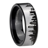 8mm NY New York City Pipe Cut Gray Tungsten Black Inside Engraved Ring