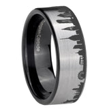8mm NY New York City Pipe Cut Gray Tungsten Black Inside Engraved Ring