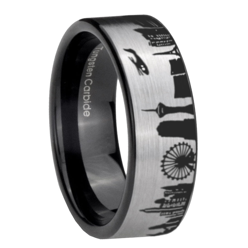 LA Las Vegas City Pipe Cut Gray Tungsten Black Ring